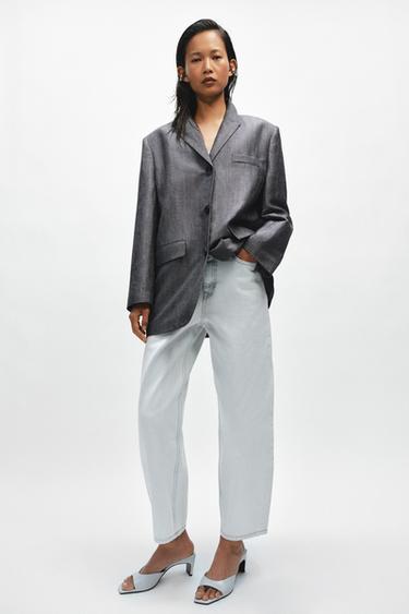 جينز ZW COLLECTION TAPERED خصر متوسط - أزرق فاتح الخاص بـ Zara