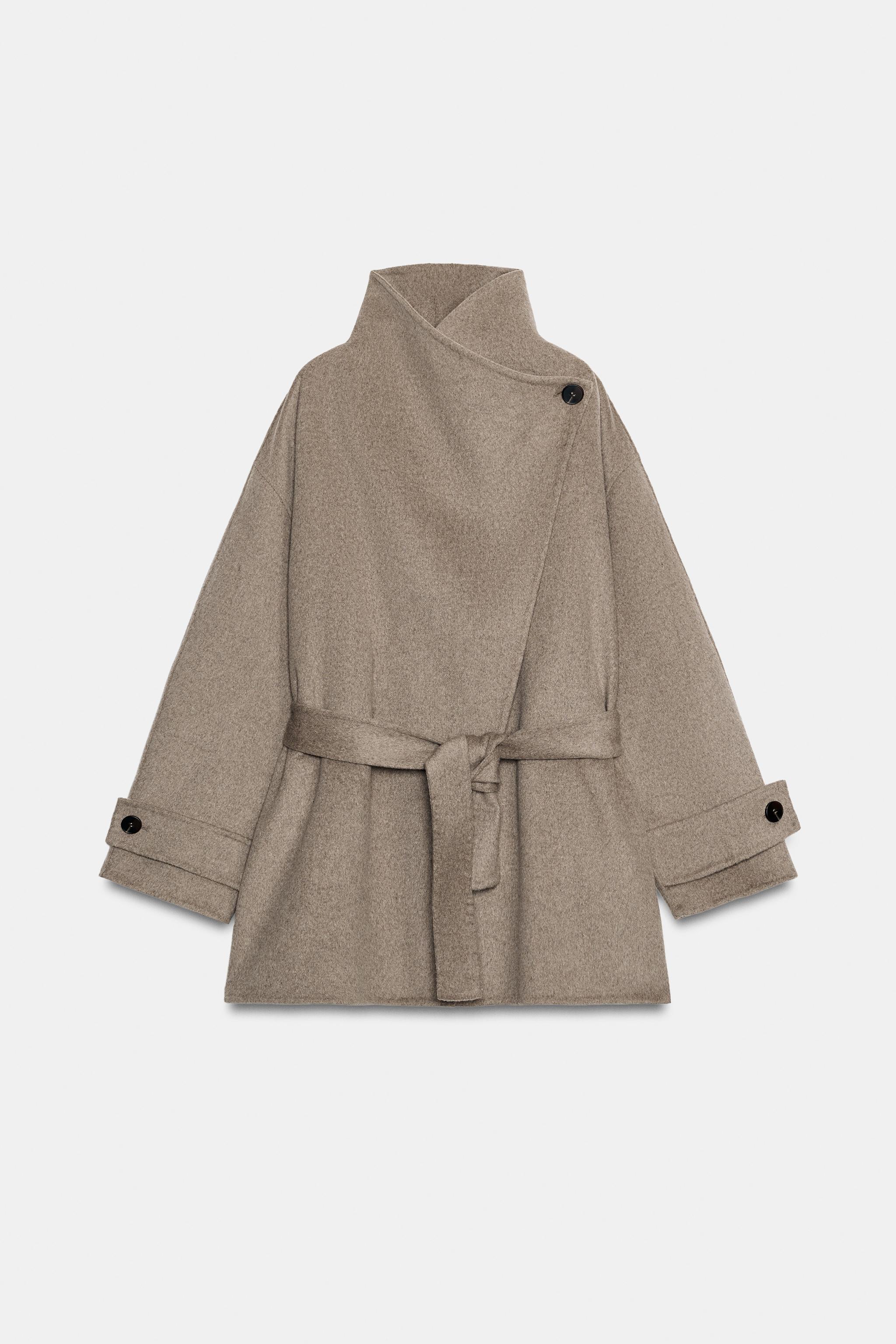 ウール混紡ベルト付きダブルブレストコート - ミンク | ZARA Japan / 日本