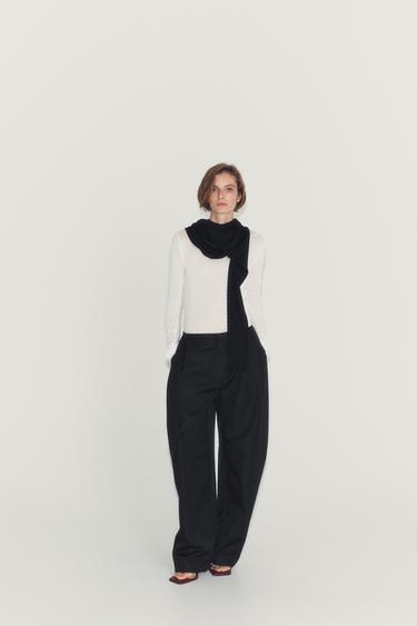 Zara ŠIROKE HLAČE S UŠITCIMA ZW COLLECTION – Crna – Slika 0