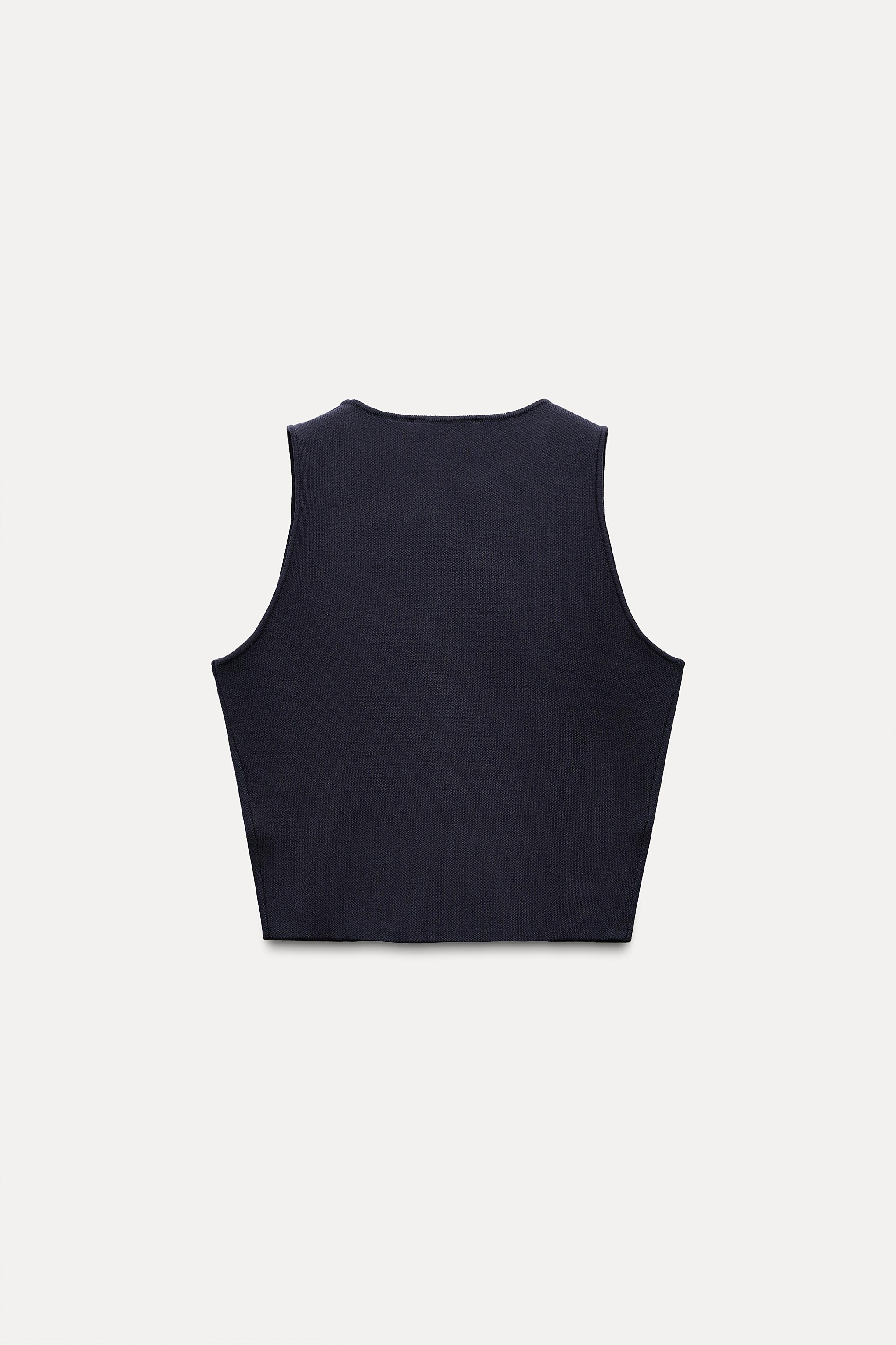 BUTTONED KNIT VEST TOP Navy blue ZARA United Kingdom