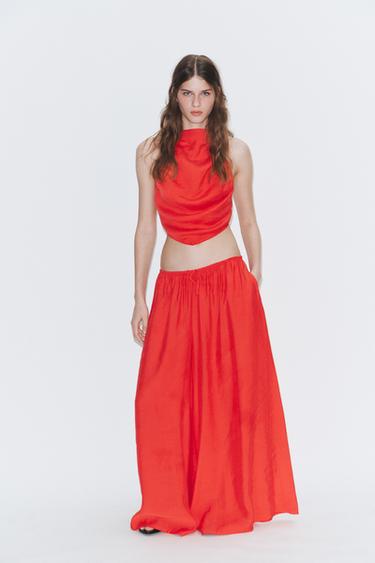 TOP HALTER PLISSÉ - Rouge / Corail de Zara