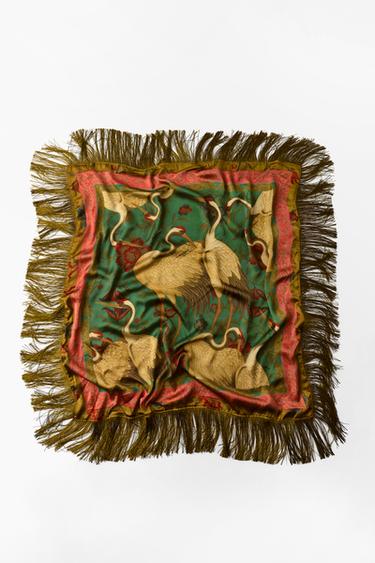 SATIN GARZA PRINT SCARF - Olive green by Zara