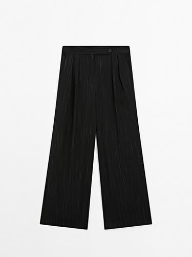 Zara Darted trousers with stripe print detail - Black - Image 0