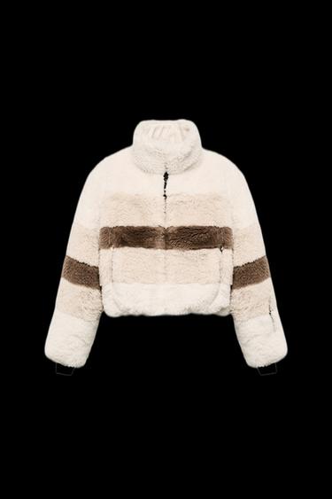 CROPPED FAUX SHEARLING COAT HEIQ XREFLEX™ RECCO® TECHNOLOGY SKI COLLECTION - Ecru / Brown by Zara - Image 0