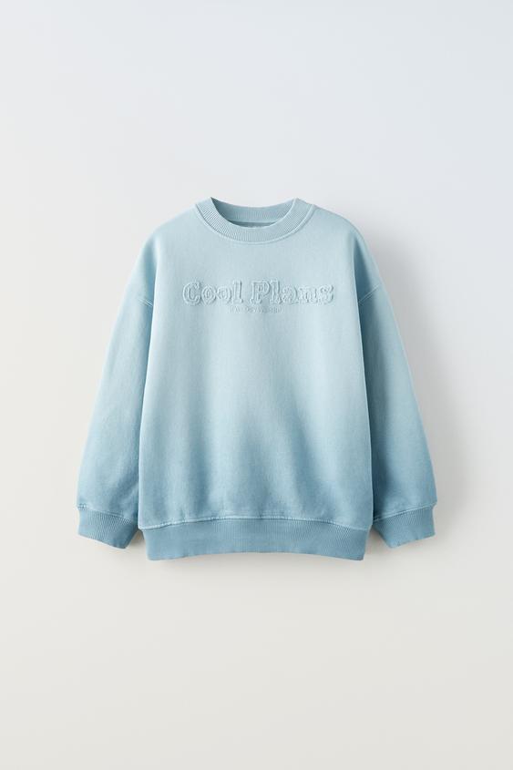 SWEATSHIRT WITH SLOGAN PATCH - Light blue | ZARA United Kingdom