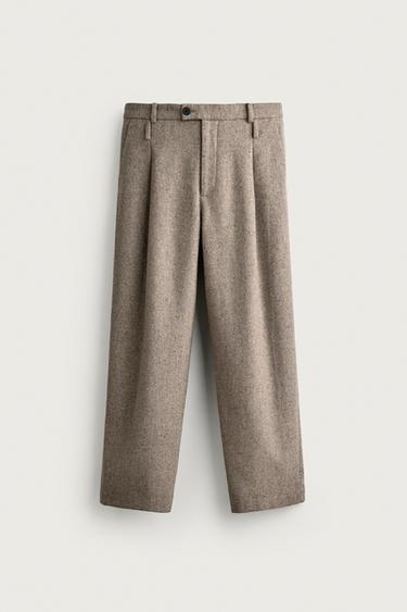 Zara TEXTURED RELAXED FIT PANTS - Beige