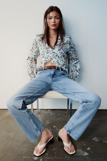 РУБАШКА ОБЛЕГАЮЩЕГО КРОЯ ИЗ ТКАНИ С ПРИНТОМ — Синий/Белый от Zara — изображение 0