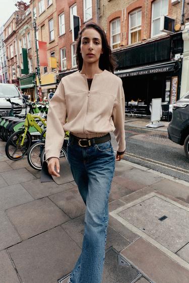 FAUX SUEDE BOMBER JACKET - Ecru by Zara - Image 2