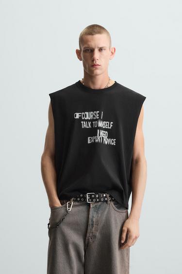 T-SHIRT DÉBARDEUR À INSCRIPTION IMPRIMÉE - Noir de Zara