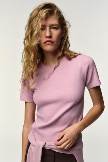 SOFT-TOUCH SHORT SLEEVE KNIT TOP - Mauve by Zara