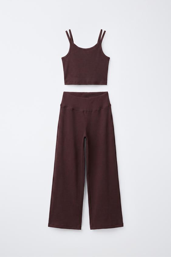 RIBBED TOP AND STRAIGHT TROUSERS SET - Brown de Zara - Imagen 0