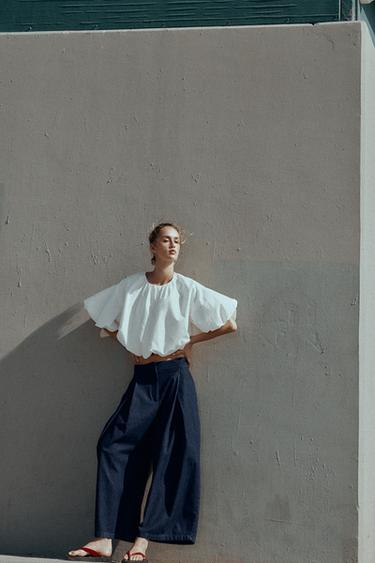 Zaras JEANS Z1975 CULOTTE MED HÖG MIDJA OCH PRESSVECK - Blå