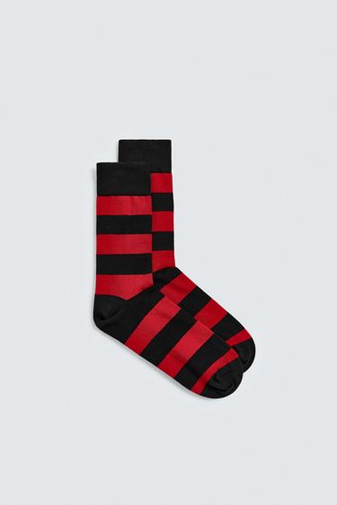 CONTRAST STRIPED SOCKS - Red by Zara