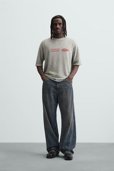 Zara COMBINED PRINT KNIT T-SHIRT - Anthracite grey - Image 0