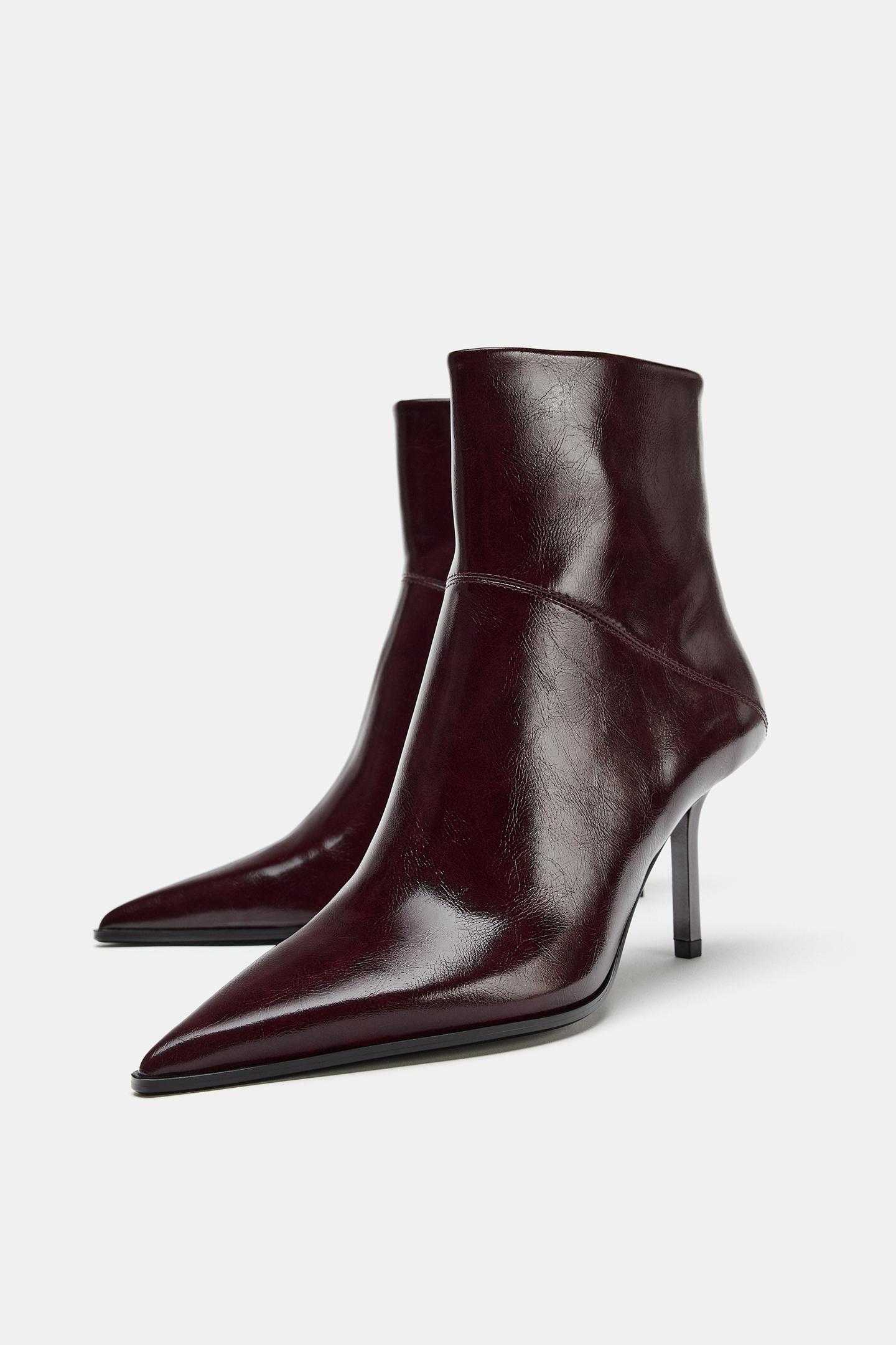 Женские ботинки Zara Patent Heeled, цвет: Бордовый красный — фото 5