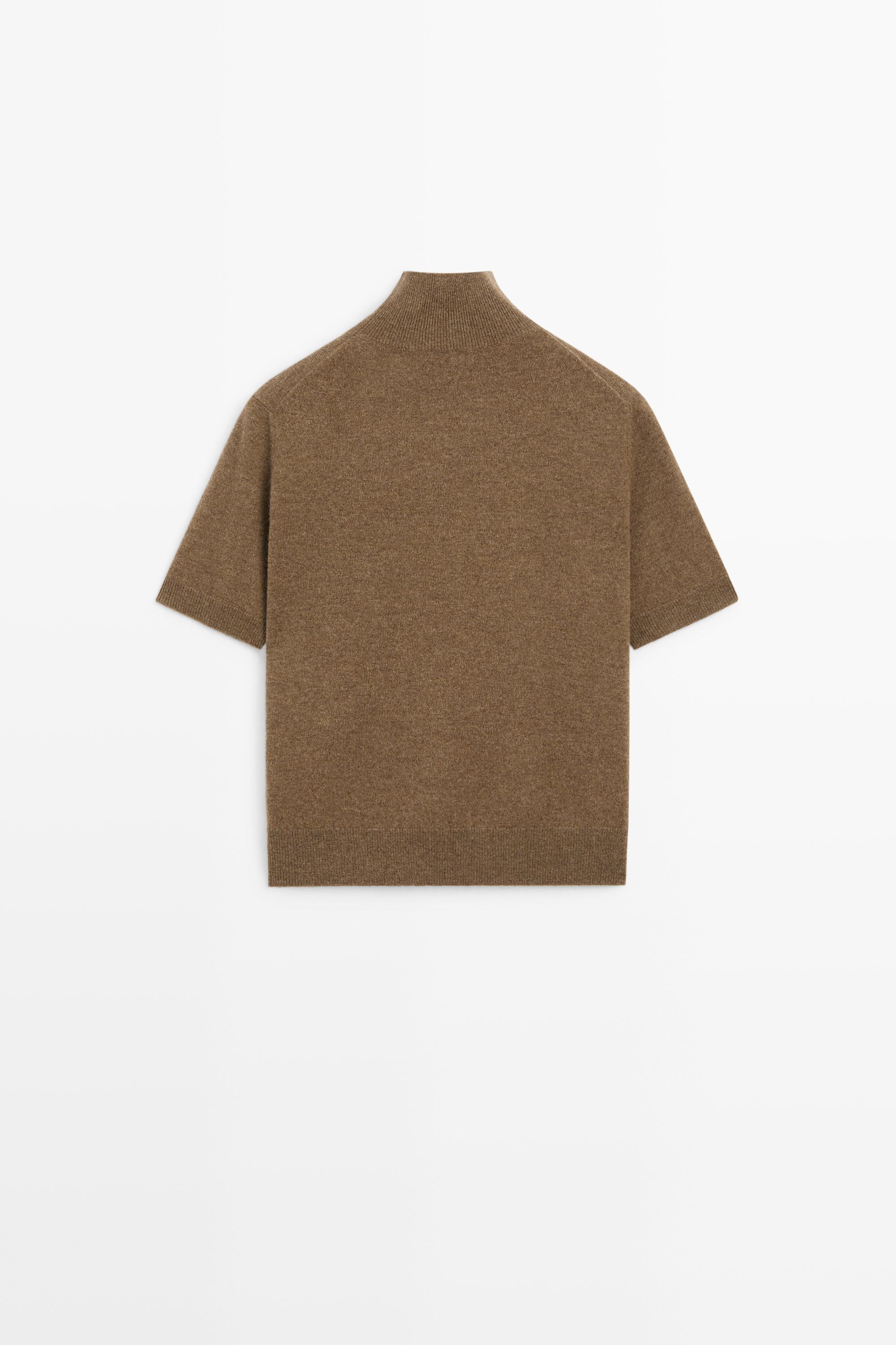 Wool-cashmere blend short sleeve knit sweater