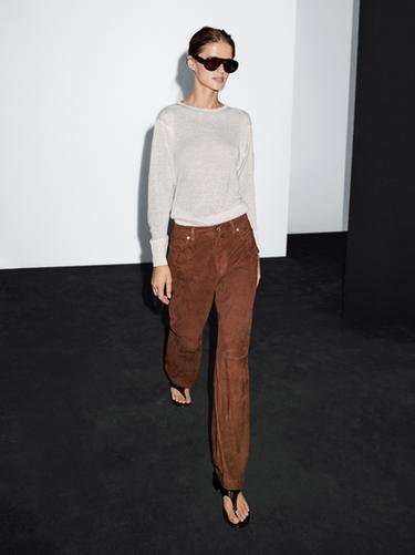 Zara Suede leather trousers - Brick
