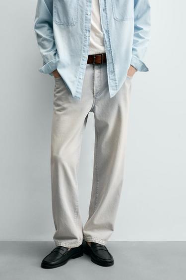 Zara BAGGY CROPPED FIT JEANS - Light blue