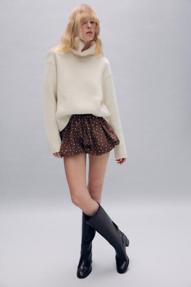 FALDA PANTALÓN GLOBO LUNARES - Marrón de Zara