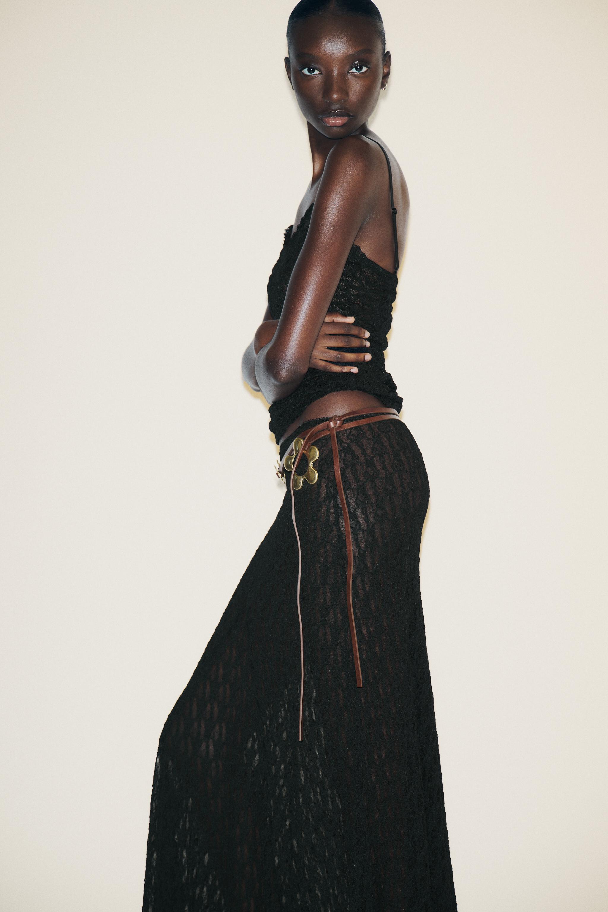 FLARED LACE MAXI SKIRT - Black | ZARA Georgia