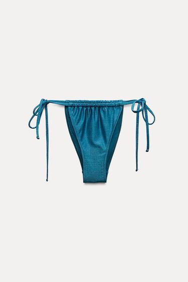 METALLIC THREAD BIKINI BOTTOMS - Blue by Zara