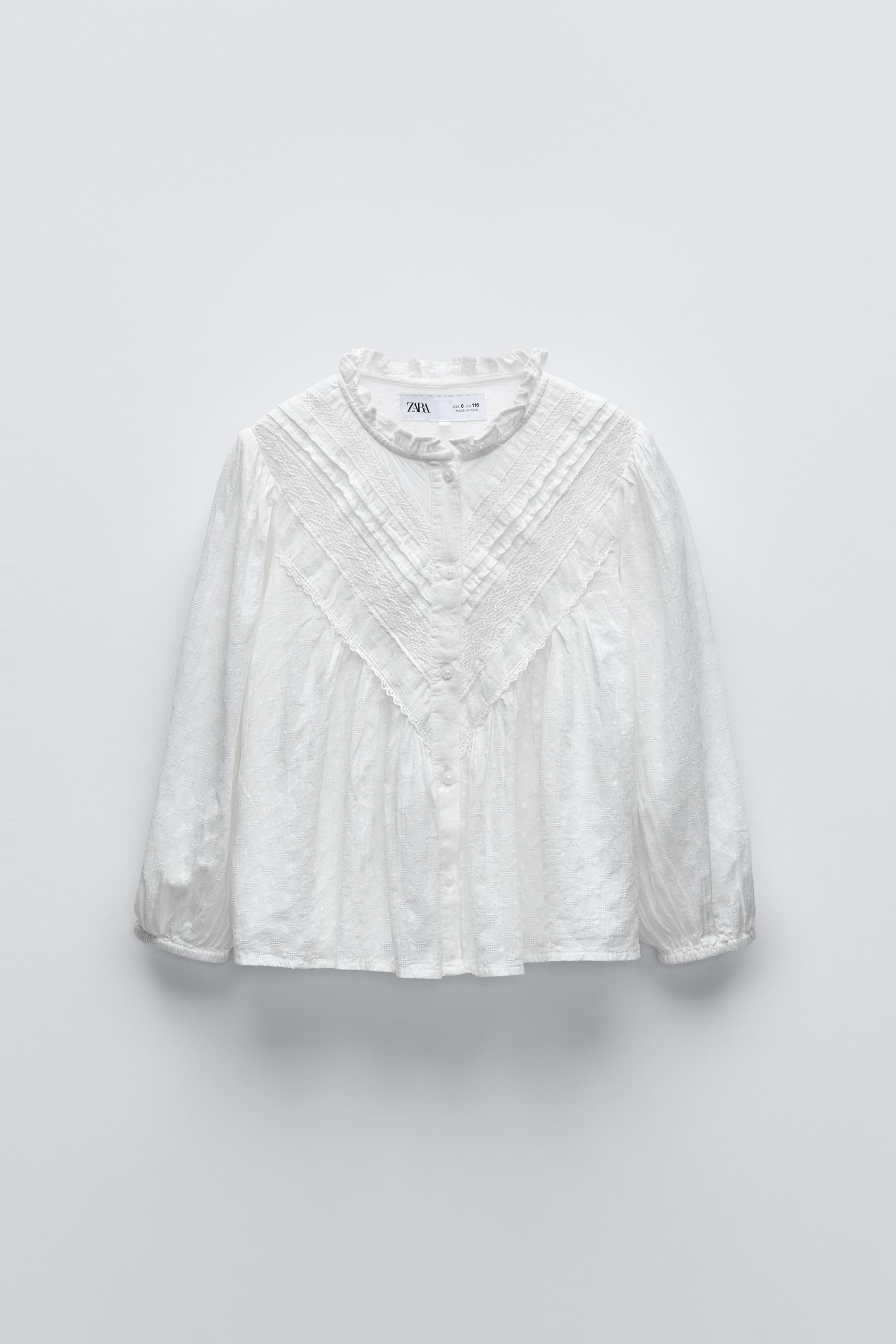 Zara Romantic Lace Trim Shirt White Kids