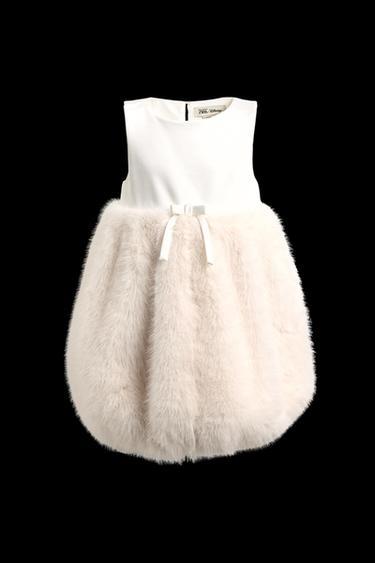Zara FAUX FUR EFFECT CONTRAST MINI DRESS HARRY LAMBERT FOR ZARA X DISNEY - Ecru