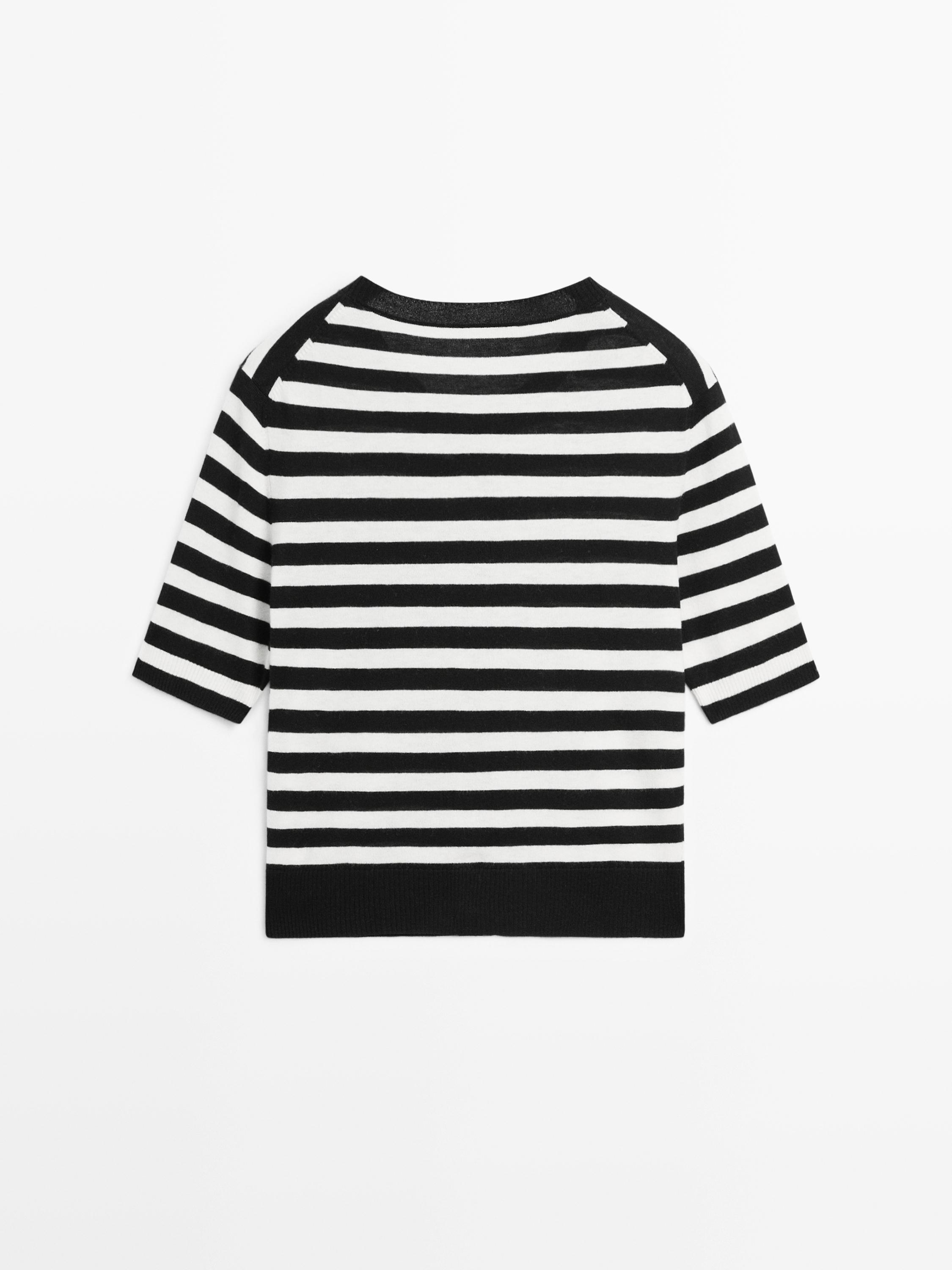 Striped short sleeve knit cardigan