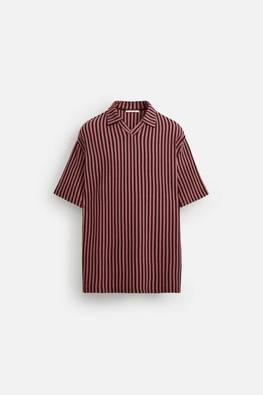 STRIPED JACQUARD POLO SHIRT - Light maroon by Zara