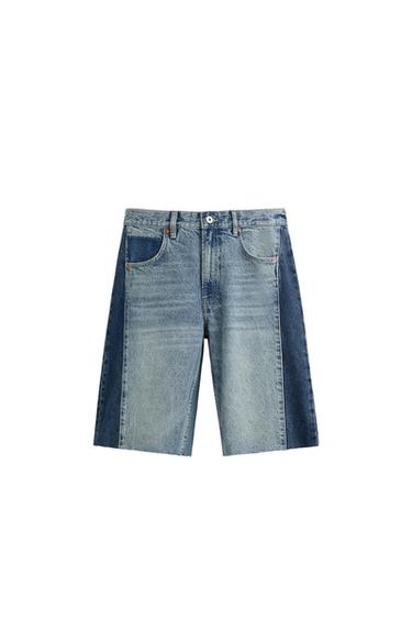 Zara CONTRAST BANDS DENIM SHORTS - Mid-blue - Image 0