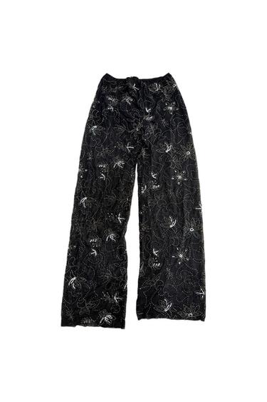 SEMI SHEER EMBROIDERED PANTS