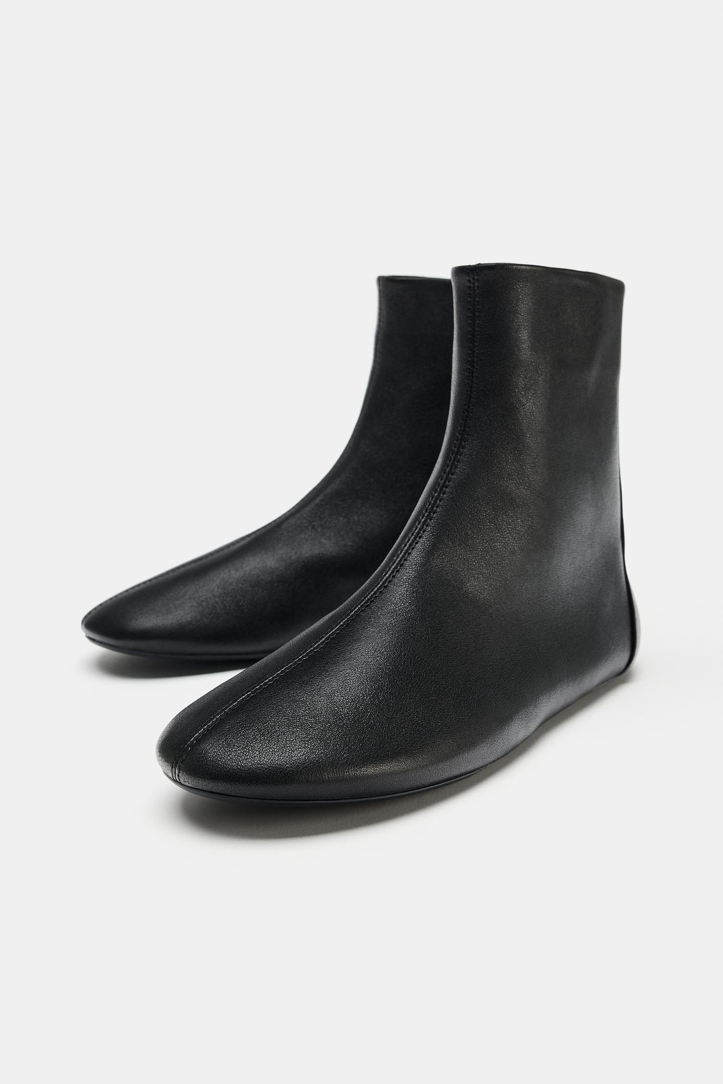 Женские ботинки Zara Soft Leather Flat Ankle, цвет: Чёрный — фото 3