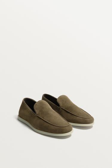 MOCASÍN PIEL CASUAL - Gris de Zara