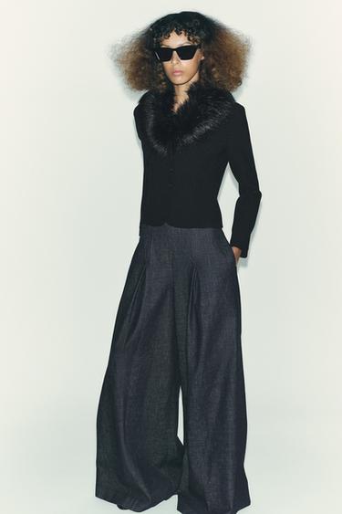 جاكيت مخنصر بياقة بفراء اصطناعي ZW COLLECTION - أسود by Zara