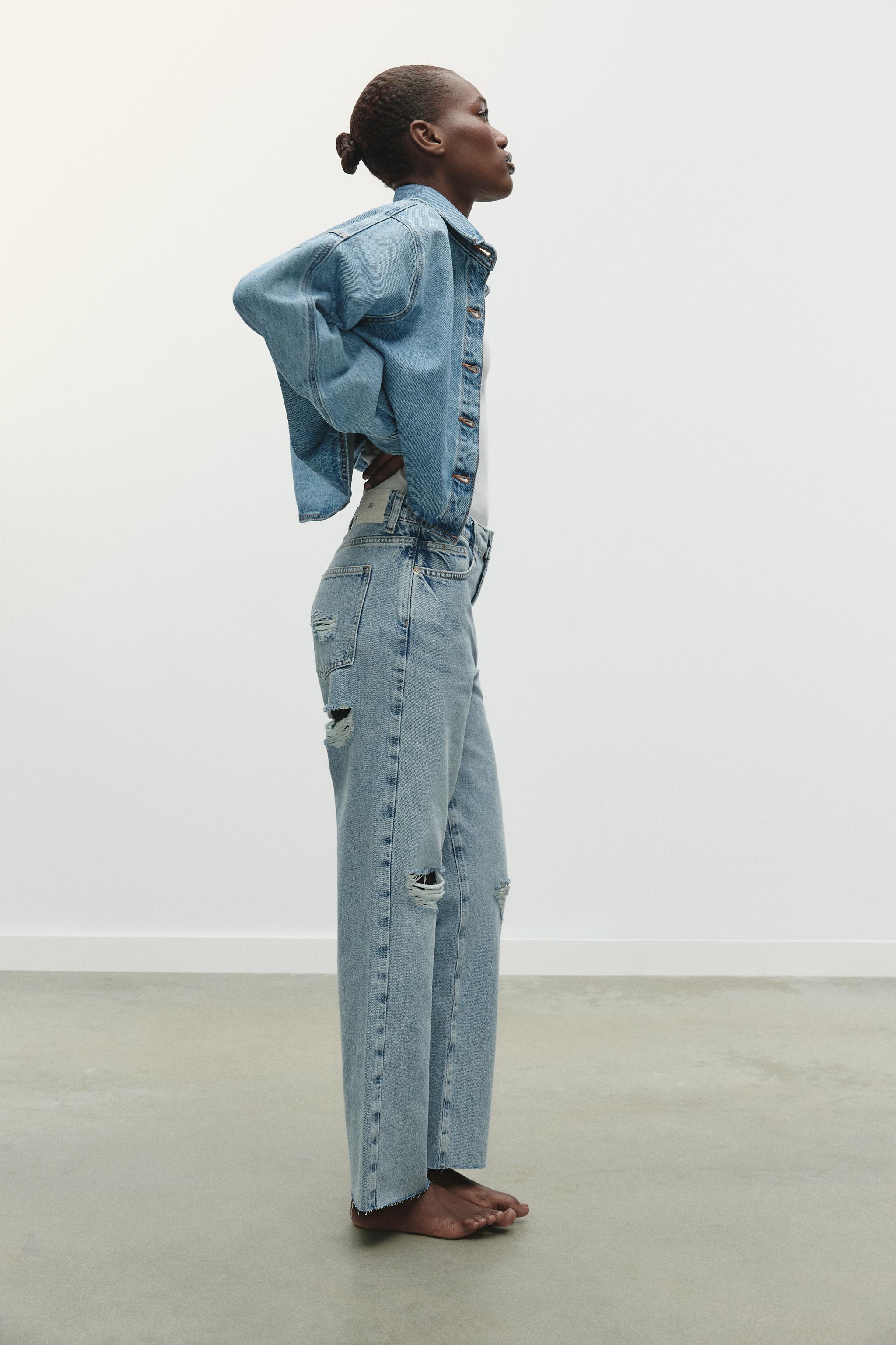 Z1975 HIGH WAIST STRAIGHT LEG RIPPED JEANS - Light blue