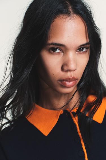 CONTRAST COLLAR KNIT POLO SHIRT - Blue by Zara - Image 3