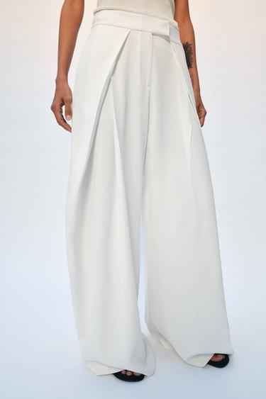 HOSE MIT WEITEM BEIN UND ZIERFALTEN ZW COLLECTION - Cremefarben von Zara