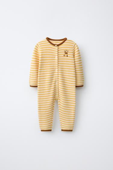 WINNIE THE POOH © DISNEY STRIPED EMBROIDERED KNIT JUMPSUIT - Ecru/Yellow by Zara