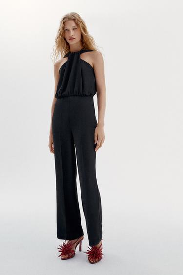 TWIST NECK FLARE JUMPSUIT - Black by Zara