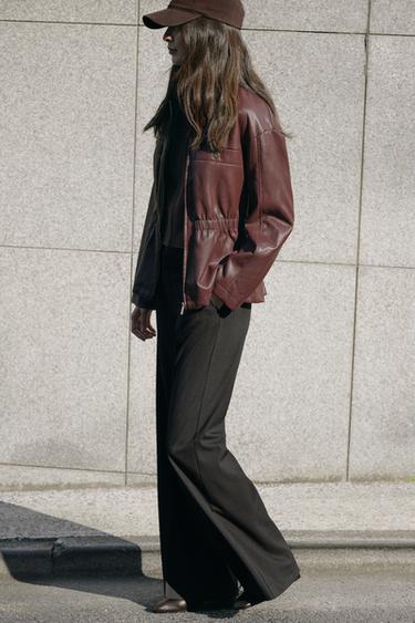 LOW-RISE PINSTRIPE TROUSERS - BLACK/ORANGE by Zara