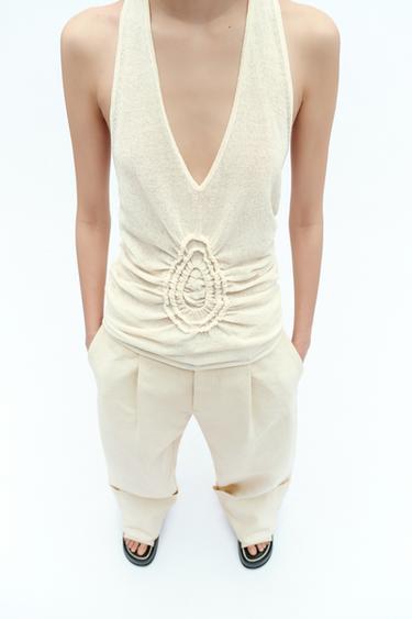 HAUT À ENCOLURE AMÉRICAINE ET PLIS X FANGLU LIN - Blanc cassé de Zara - Image 1