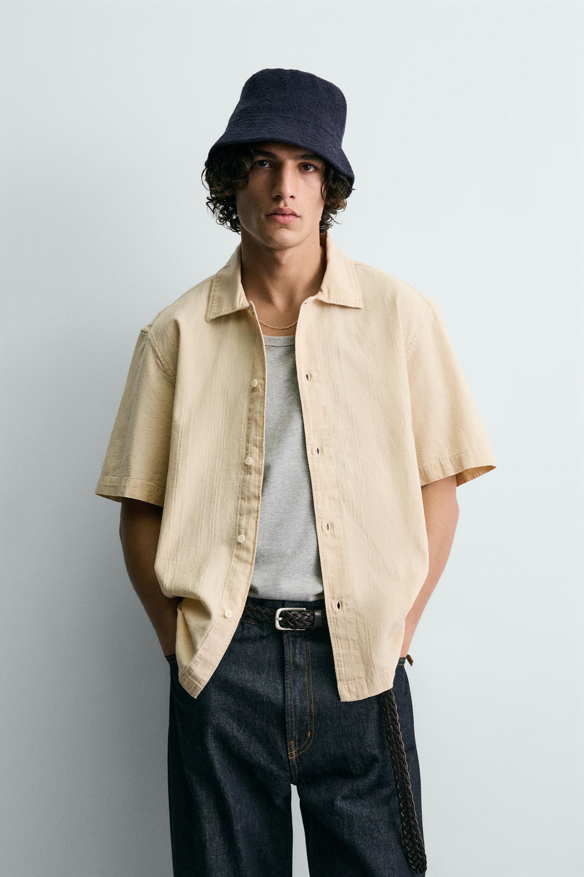 WASHED TEXTURED SHIRT — Mid-ecru
