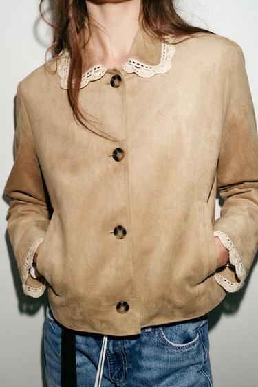 FAUX SUEDE JACKET - Beige by Zara - Image 4