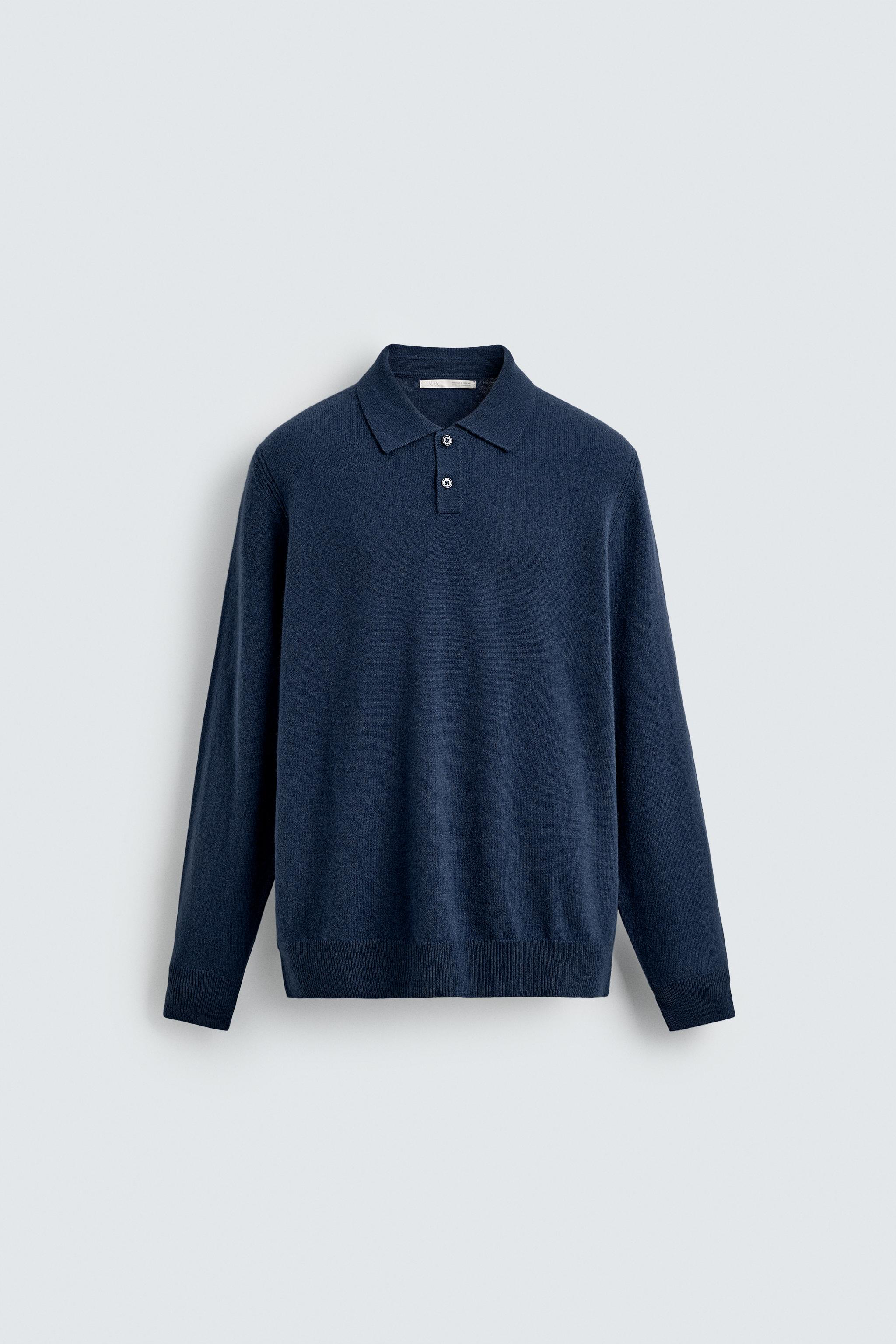 トップス OVY Wool Cashmere Warm Knit Polo L WOOL BLEND KNIT POLO SHIRT - Mid-blue | ZARA Canada