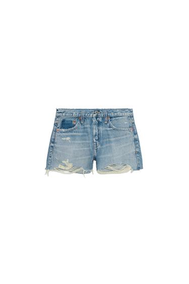 Zara TRF RIPPED MID-RISE DENIM SHORTS - Blue