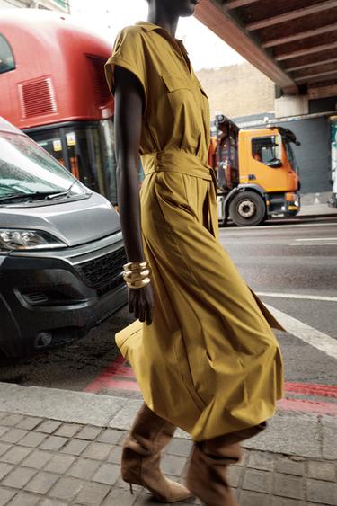 ROBE MIDI POPELINE - Moutarde de Zara - Image 1