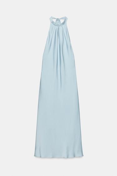 VESTIDO MIDI SATINADO LAZADA - Celeste de Zara - Imagen 0