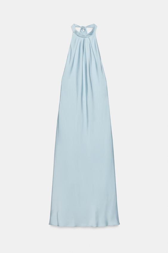 VESTIDO MIDI SATINADO LAZADA - Celeste de Zara - Imagen 0