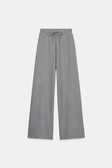Zara STRAIGHT LEG RIB SOFT PANTS - Mid-gray