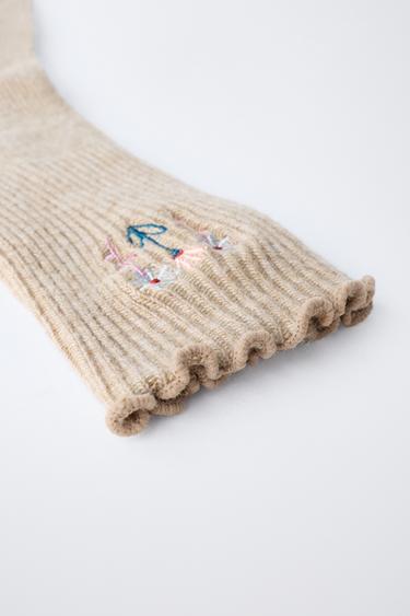KNIT EMBROIDERED FLOWER SOCKS - Beige by Zara - Image 2